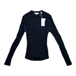 NWT Vince Cashmere Silk Ribbed Crew Neck Long Sleeve Sweater 403 CDL Dark Navy